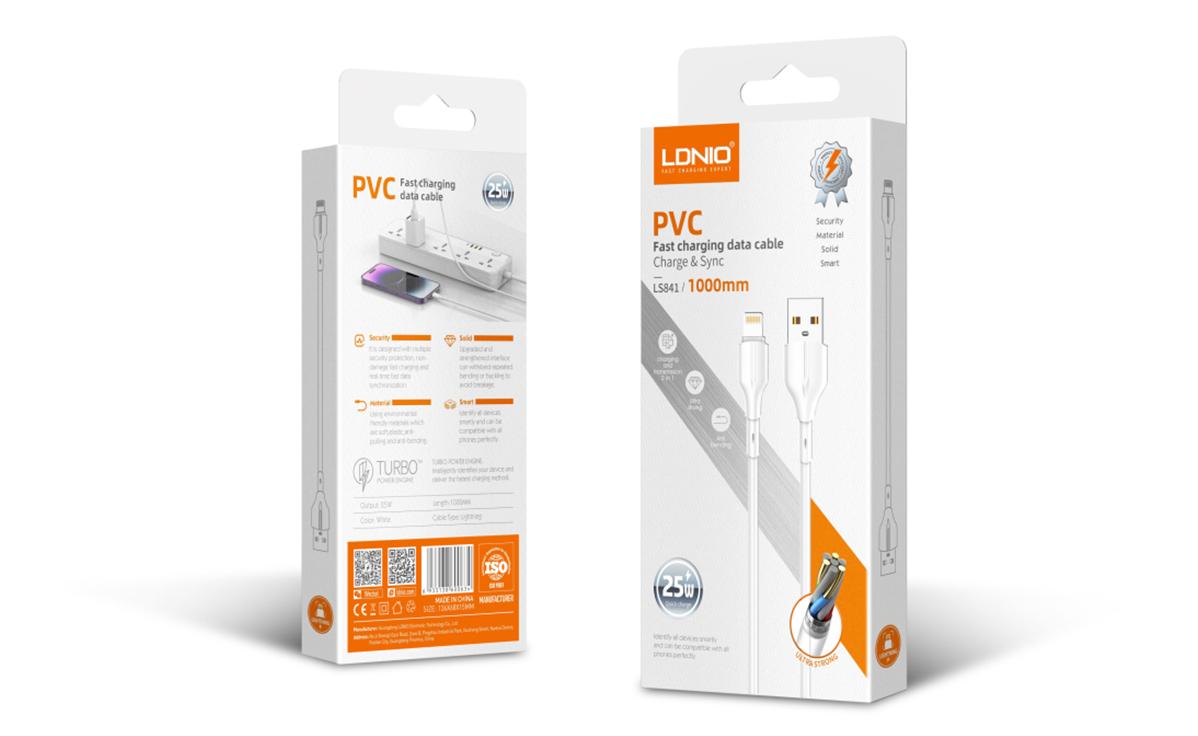 LDNIO PVC LS841 25W Lightning Fast Charging Data Cable 1m