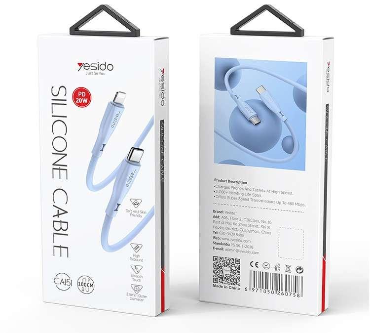 YeSido CA151 USB-C to Lightning Silicone 20WData Cable 100cm