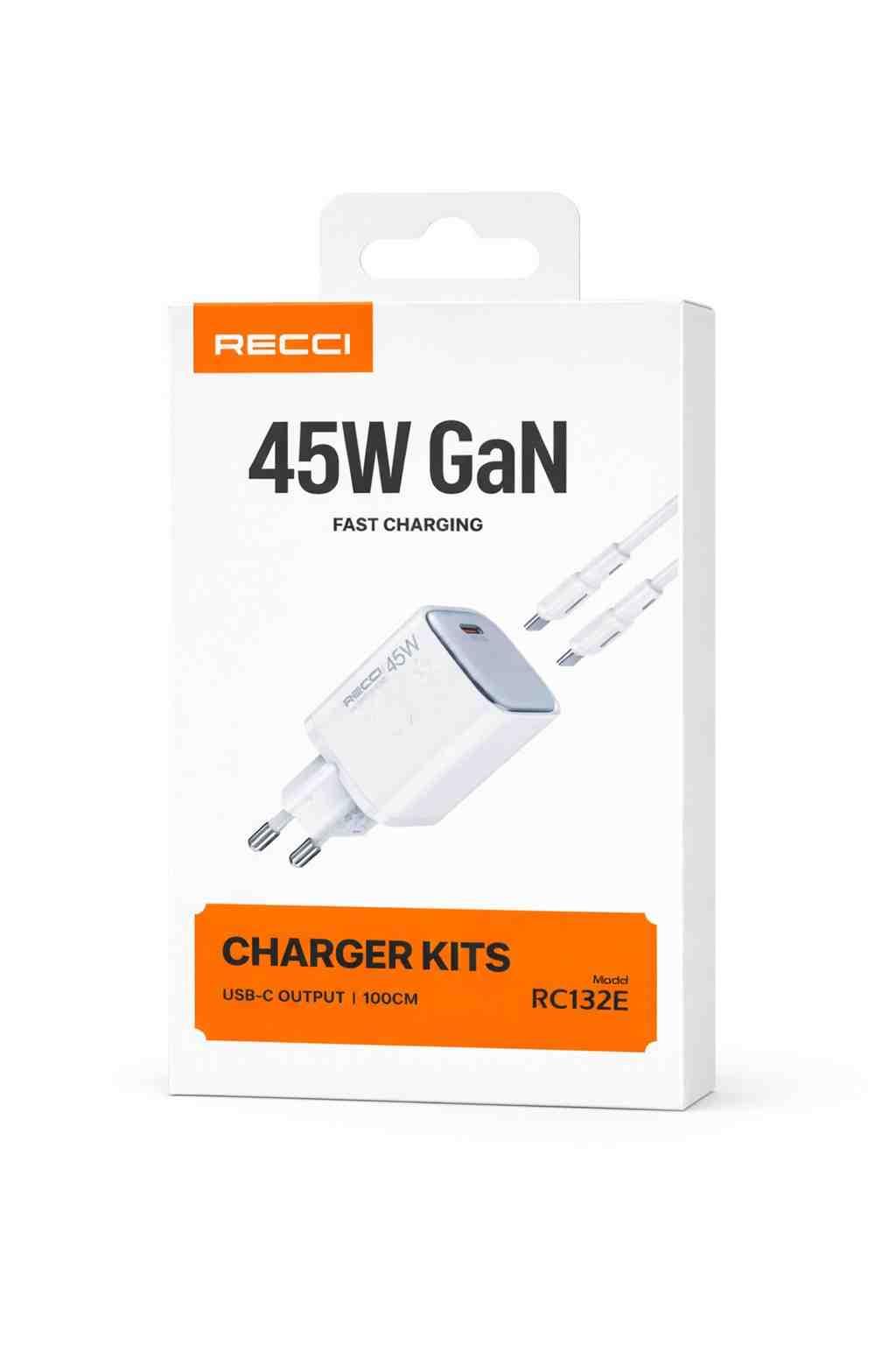 Recci RC132E 45W Charger + USB-C to USB -C Cable