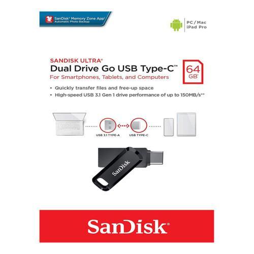 Flash Drives-SanDisk Ultra Dual Drive Go USB Type-C-64GB-USB 3.1 & Type-C (150MB/s)